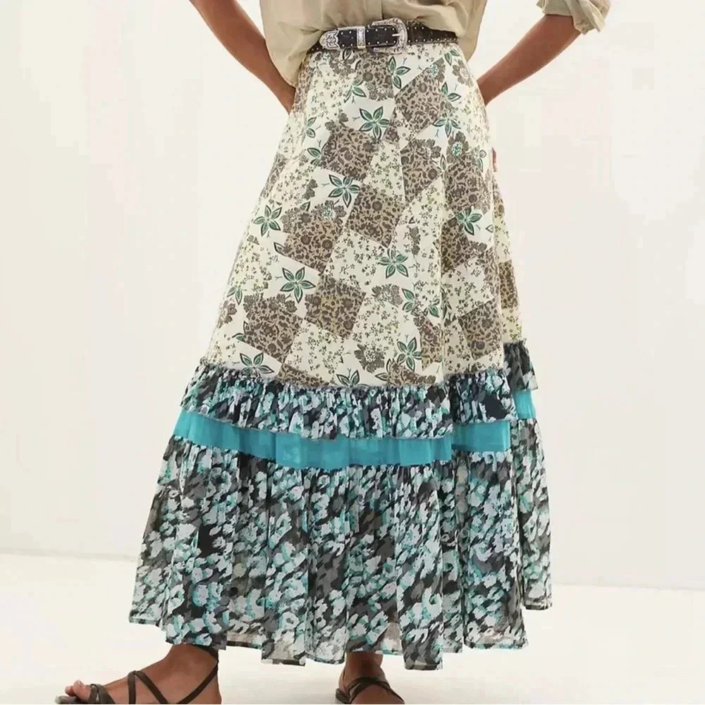 Raga Floral Patchwork Maxi Skirt Small